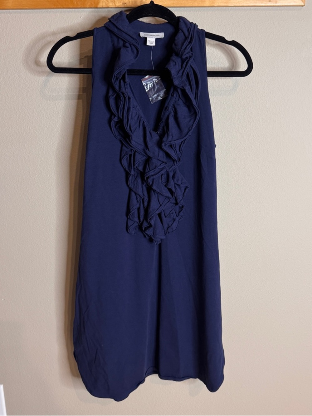 Boston Proper Ruffled V-Neck Sleeveless Dress Top - Navy